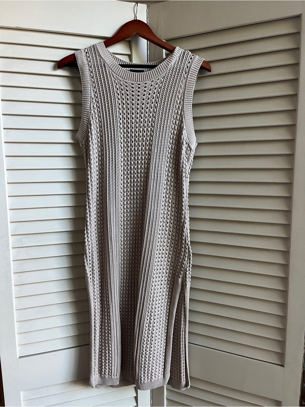Tahari Beige Sleeveless Open-Knit Midi Dress
